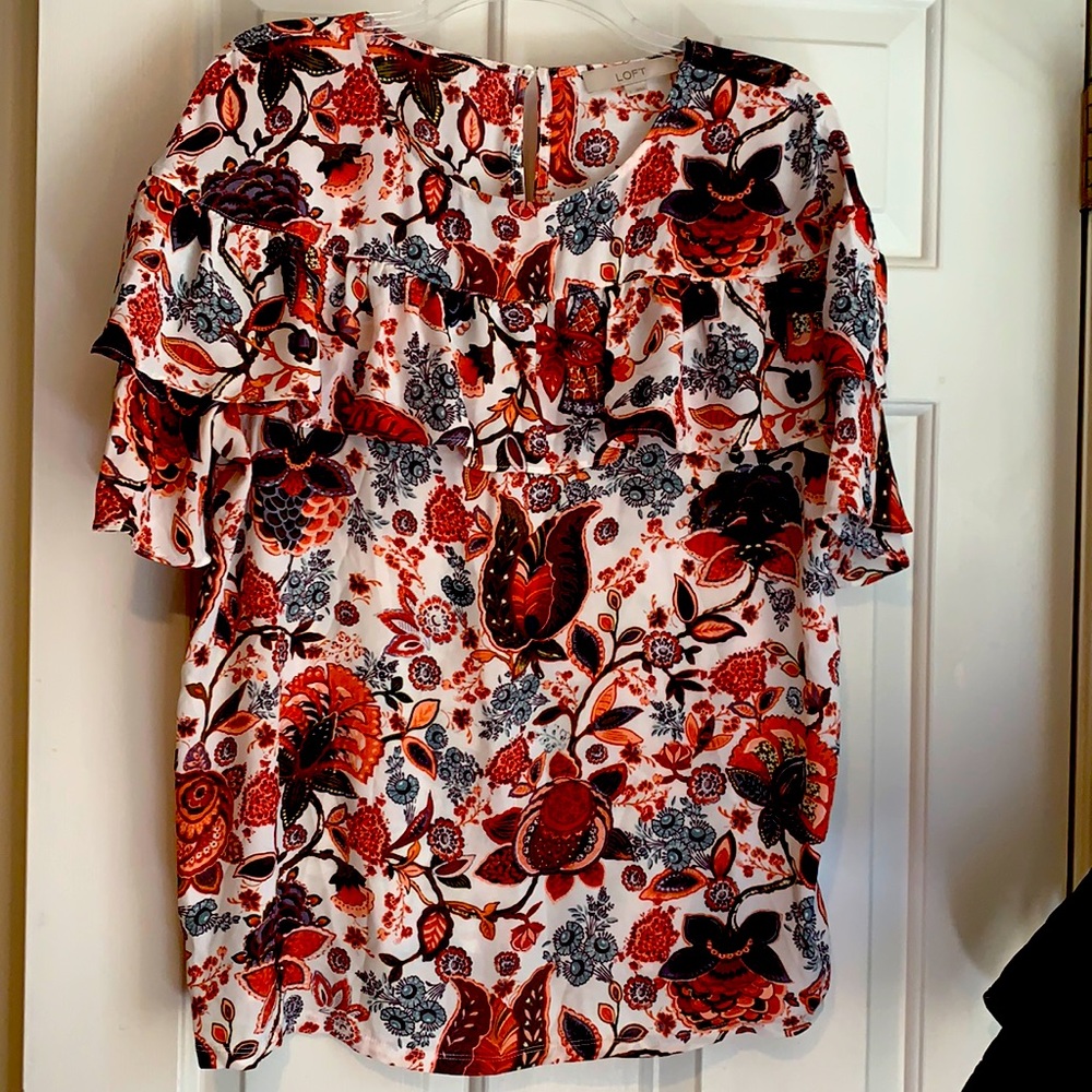 Loft Mixed Media ruffles blouse sz L